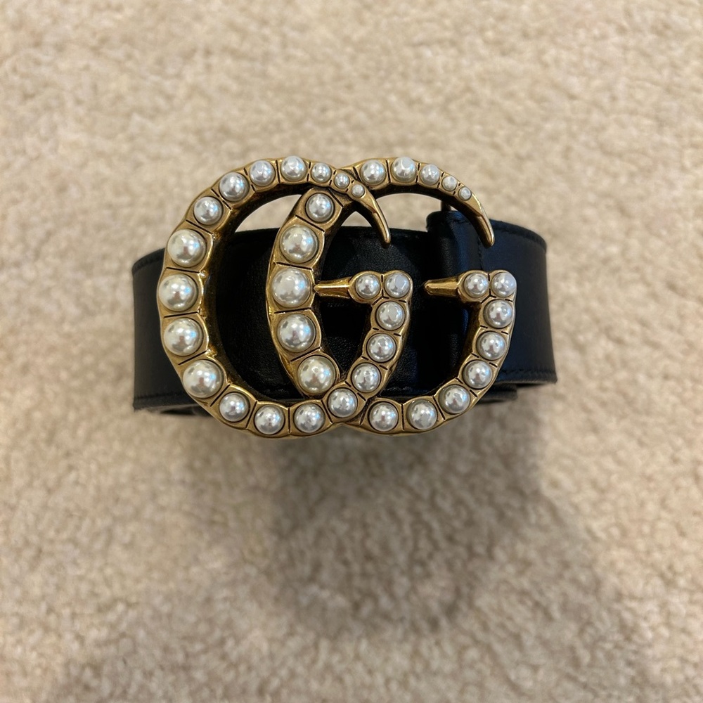 Gucci GG MARMONT WIDE BELT WITH PEARLS size 90